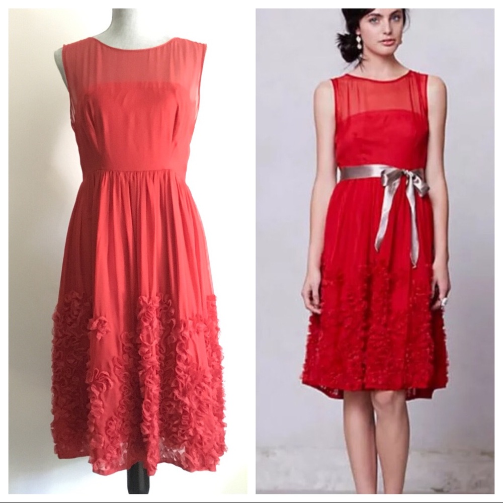 Anthropologie Tiny Caridad Red Ruffle Skirt Dress